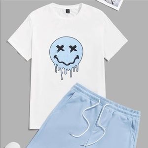 Men Letter graphic tee and drawstring waist shorts set